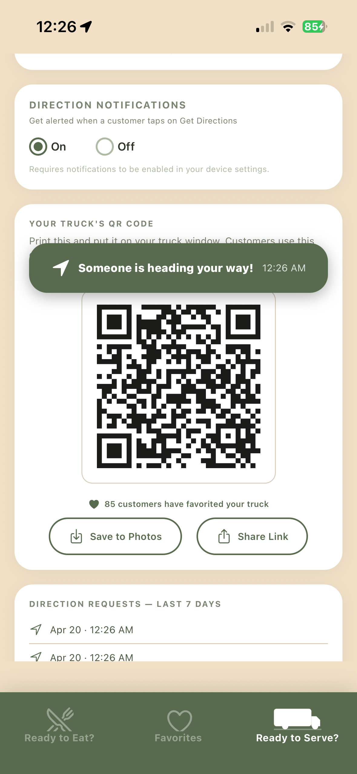 QR code and direction alert